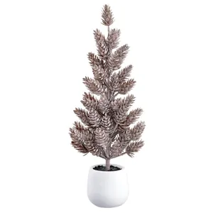 17" Iced Plastic Pine Cone Tree in Cement Pot - Brown