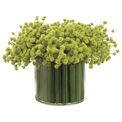 Baby's Breath/Grass in Glass Vase - Green