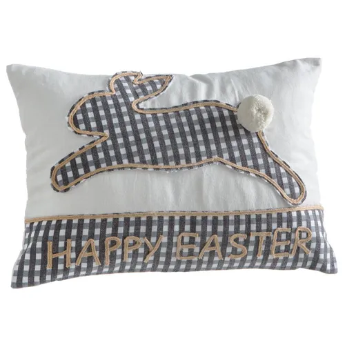 Happy Easter Bunny Pillow - Beige Black