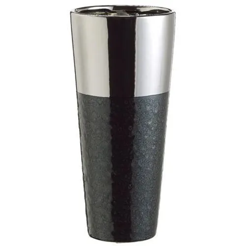 Tall Ceramic Pot - Silver Black