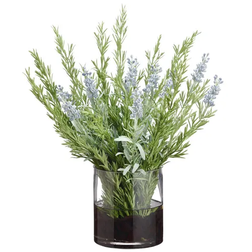 Lavender/Rosemary in Glass Cylinder Vase - Lavender Green