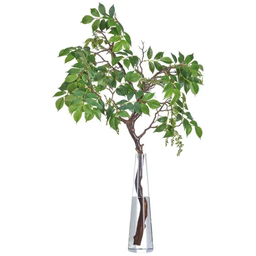 Mountain Ash Branch in Tall Glass Vase - Green Light