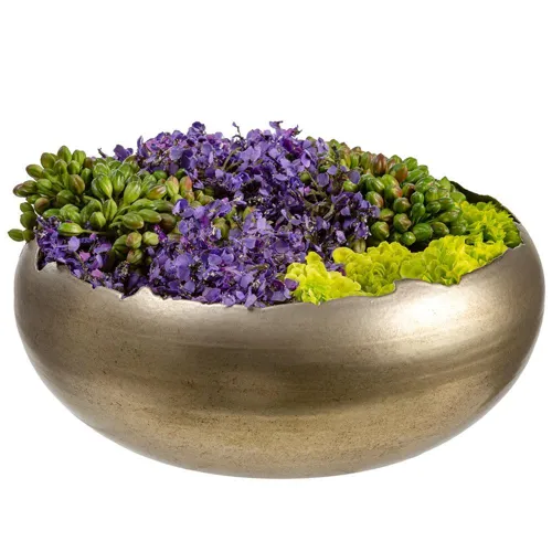 Berries/Statice/Pompon in Metal Bowl - Green Purple
