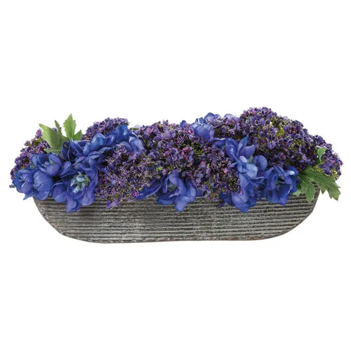 Queen Anne Lace/Delphinium in Metal Oval Container - Purple Blue