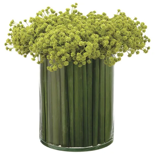 Baby's Breath/Grass in Glass Vase - Green