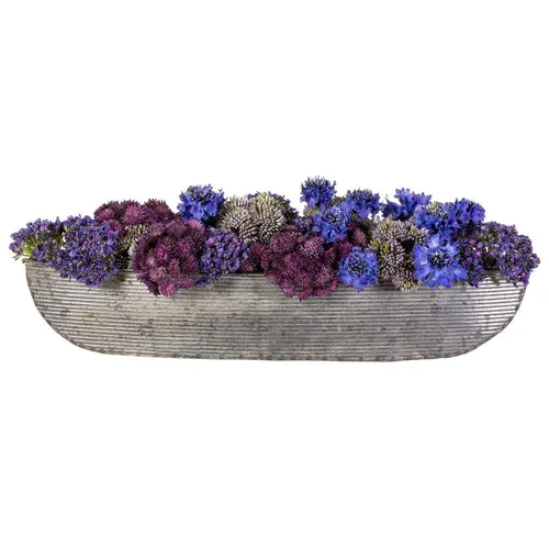Sedum/Queen Anne Lace/Cornflower in Tin Container - Eggplant Purple
