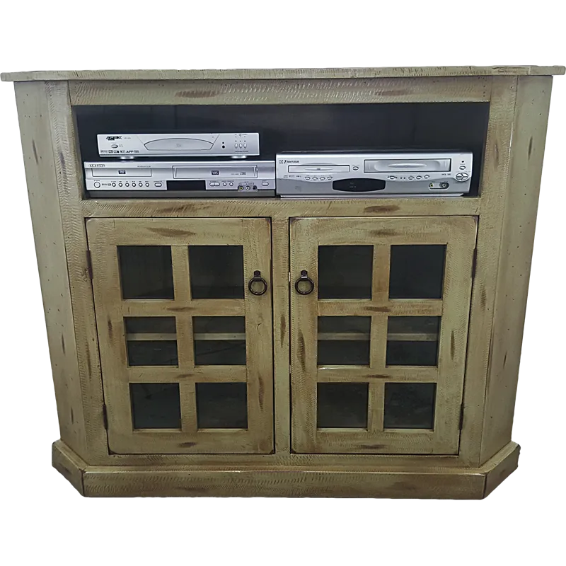 Rustic Tall Curve Corner TV Stand Front View Product # 30737.png