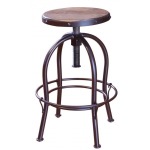 24-30in Adjustable Height Swivel Stool, wooden seat, Iron base