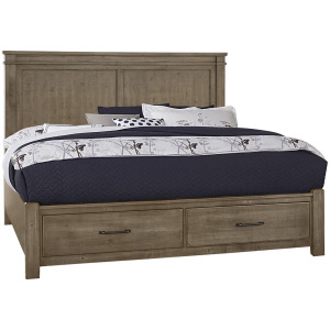 Cool Rustic King Mansion Bed with Footboard Storage -Stone Grey