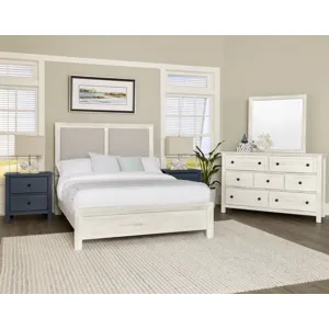 Custom Express-Weathered White Upholstered Bed-Pebble - Queen