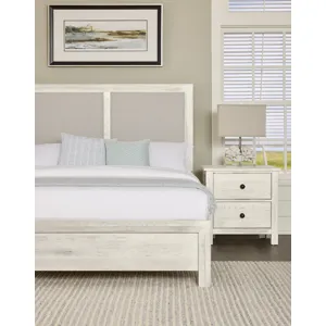 Custom Express-Weathered White Upholstered Bed-Pebble - Queen
