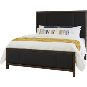 Crafted Cherry-Dark Upholstered Bed-Black Fab - Queen