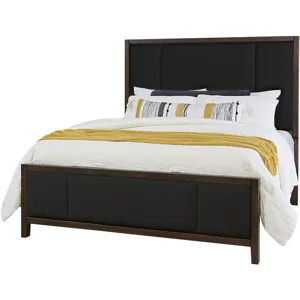 Crafted Cherry-Dark Upholstered Bed-Black Fab - Queen
