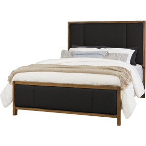 Crafted Cherry-Medium Upholstered Bed-Black Fab - California King