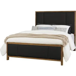 Crafted Cherry-Medium Upholstered Bed-Black Fab - California King