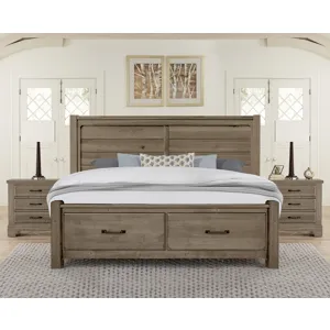 Cool Rustic-Stone Grey Plank Bed With Footboard Storage - California King