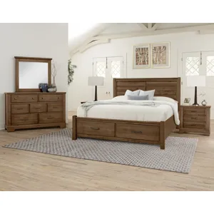 Cool Rustic-Amber Plank Bed With Footboard Storage - King