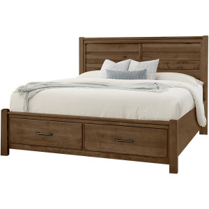 Cool Rustic-Amber Plank Bed With Footboard Storage - King