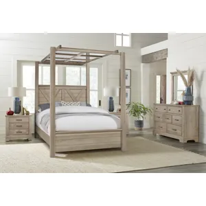 Cool Rustic-Clear Maple Mirrored Canopy Bed - Queen