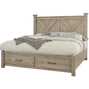 Cool Rustic-Clear Maple X Bed With Footboard Storage - Queen