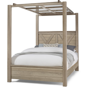 Cool Rustic-Clear Maple Mirrored Canopy Bed - Queen