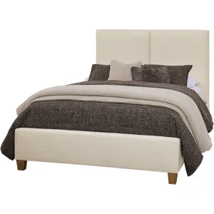 Joinery-Natural Oak Upholstered Bed-Ivory Cream - Queen