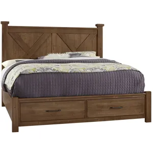 Cool Rustic Queen X Bed w/ Footboard Storage -Amber