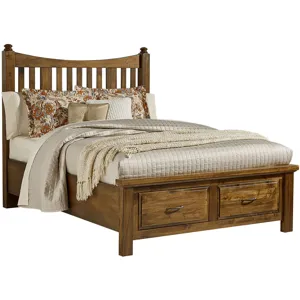 Maple Road-Antique Amish Queen Slat Poster Bed With Storage Footboard