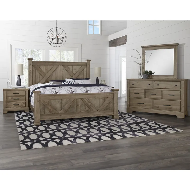 Cool Rustic King X Bed with X Footboard -Stone Grey