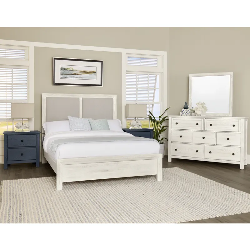 Custom Express-Weathered White Upholstered Bed-Pebble - Queen