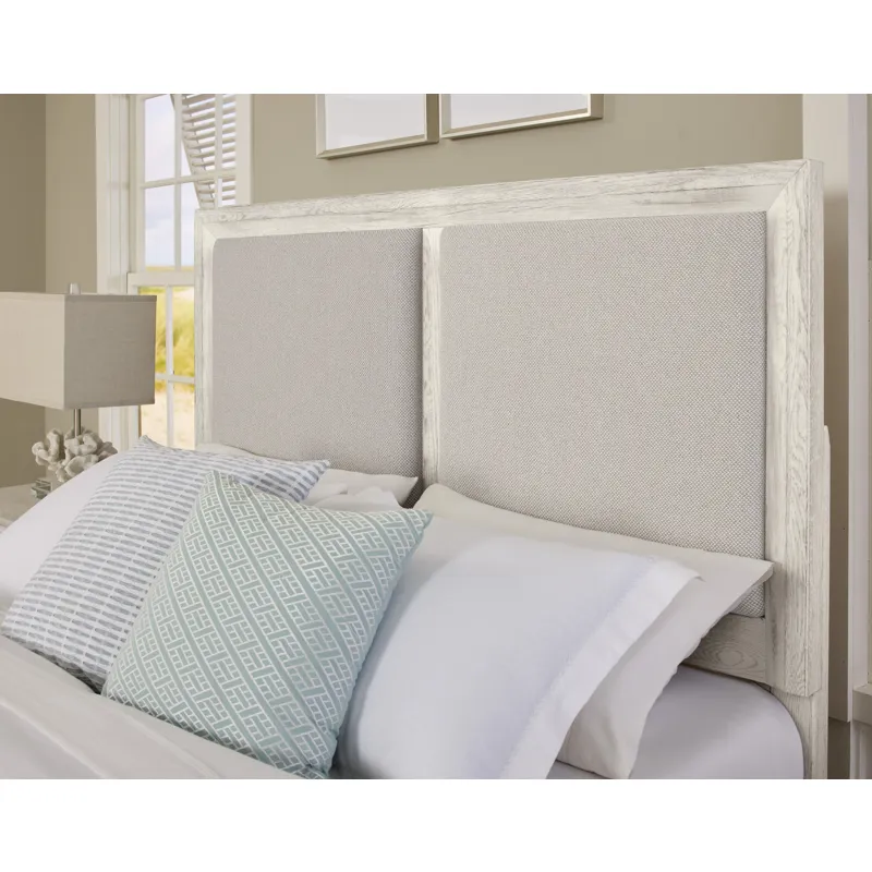 Custom Express-Weathered White Upholstered Bed-Pebble - Queen