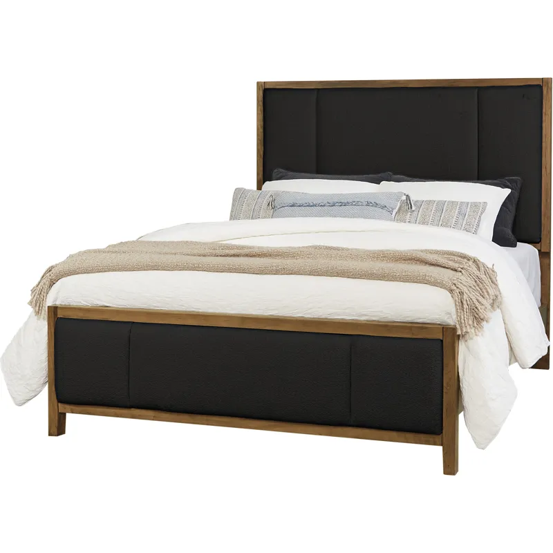 Crafted Cherry-Medium Upholstered Bed-Black Fab - California King