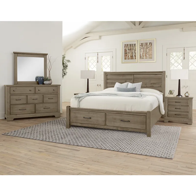 Cool Rustic-Stone Grey Plank Bed With Footboard Storage - California King