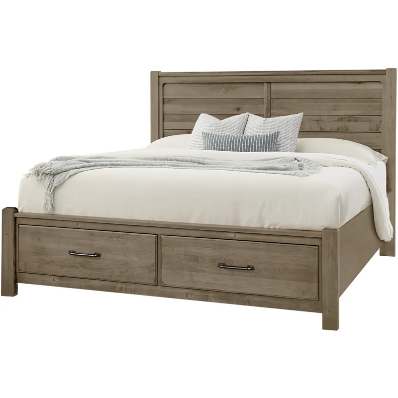 Cool Rustic-Stone Grey Plank Bed With Footboard Storage - California King