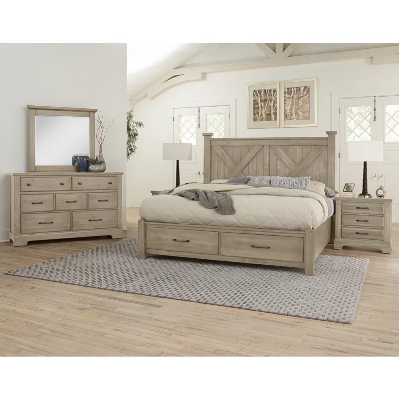 Cool Rustic-Clear Maple X Bed With Footboard Storage - Queen