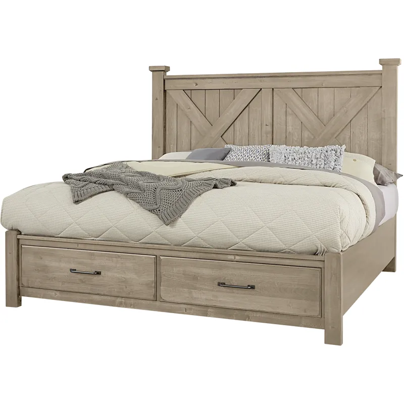 Cool Rustic-Clear Maple X Bed With Footboard Storage - Queen