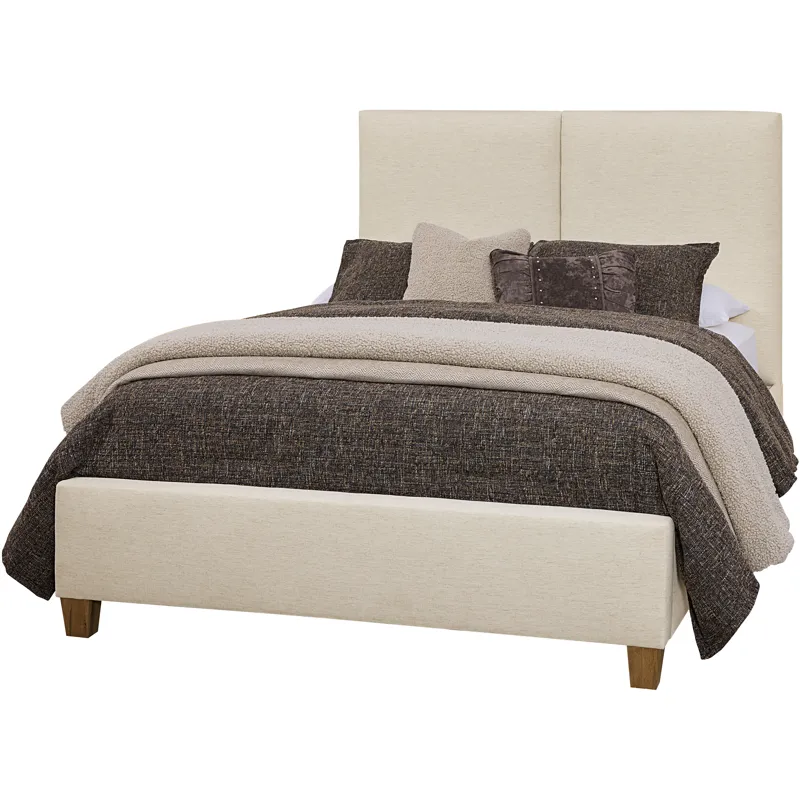 Joinery-Natural Oak Upholstered Bed-Ivory Cream - Queen