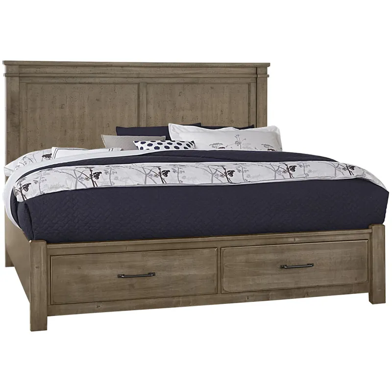 Cool Rustic Queen Mansion Bed with Footboard Storage -Stone Grey