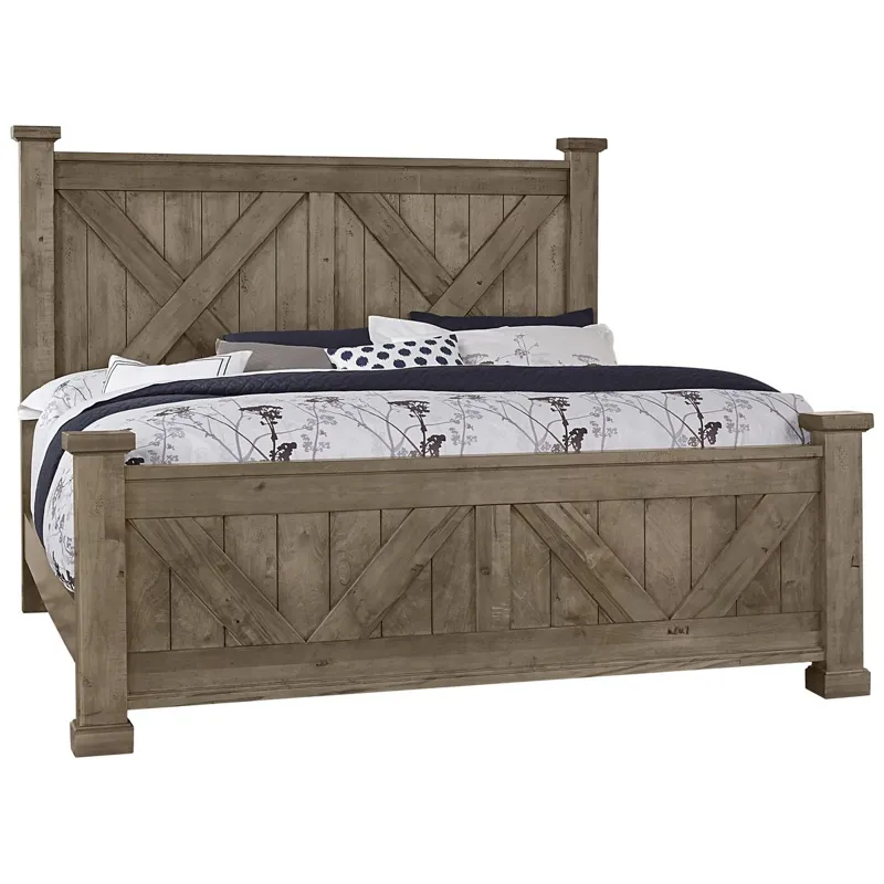 Cool Rustic Queen X Bed with X Footboard -Stone Grey
