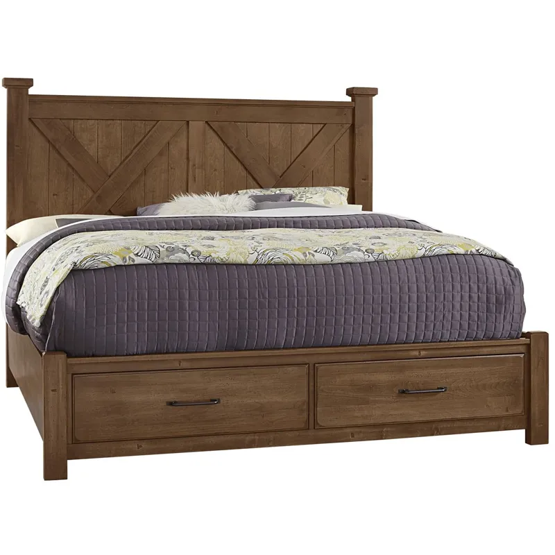 Cool Rustic King X Bed w/Footboard Storage -Amber