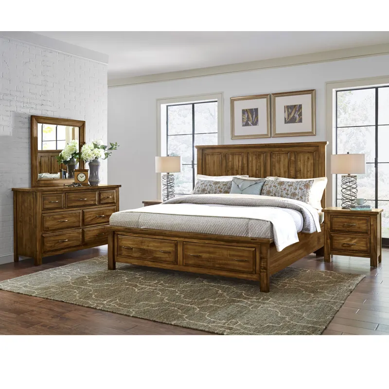 Maple Road-Antique Amish Queen Slat Poster Bed With Storage Footboard