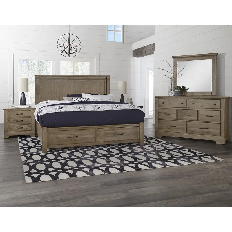 Cool Rustic Cal King Mansion Bed with Footboard Storage -Stone Grey