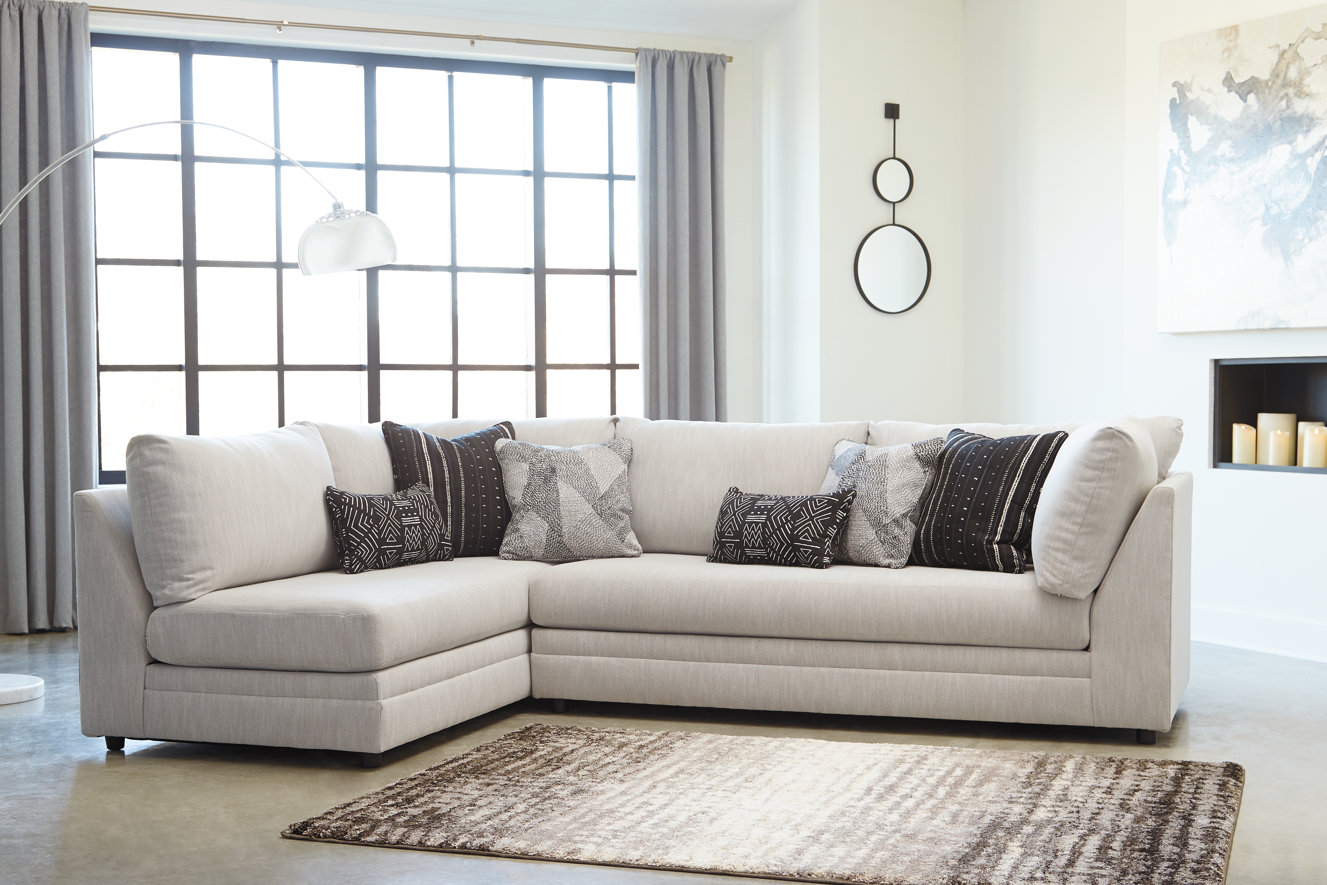 pitkin sectional and pillows