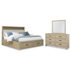 Calmoro Queen Bookcase Bed, Dresser and Mirror