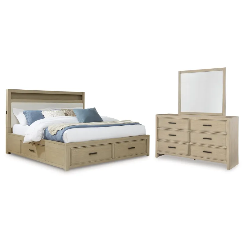 Calmoro Queen Bookcase Bed, Dresser and Mirror