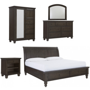 Cambridge 5 PC King Sleigh Storage Bedroom Set - Cracked Pepper