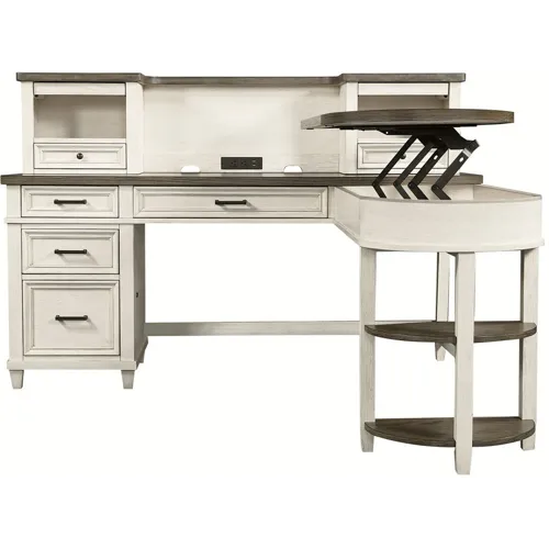 Caraway Single Pedestal Desk and Return - Aged Ivory