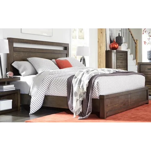Modern Loft Queen Panel Bed w/Low Footboard - Brownstone