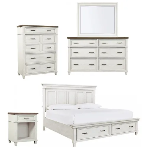 Caraway 5 PC Queen Panel Storage Bedroom Set - Aged Ivory