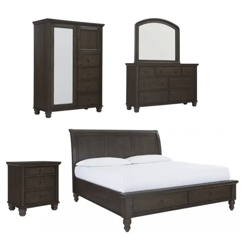 Cambridge 5 PC Queen Sleigh Storage Bedroom Set - Cracked Pepper